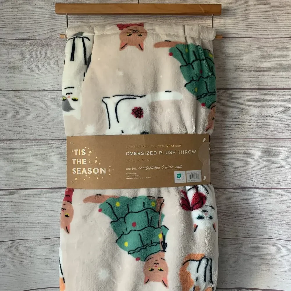 TisThe Season Christmas Cat Blanket Oversized Plush Throw 60x70